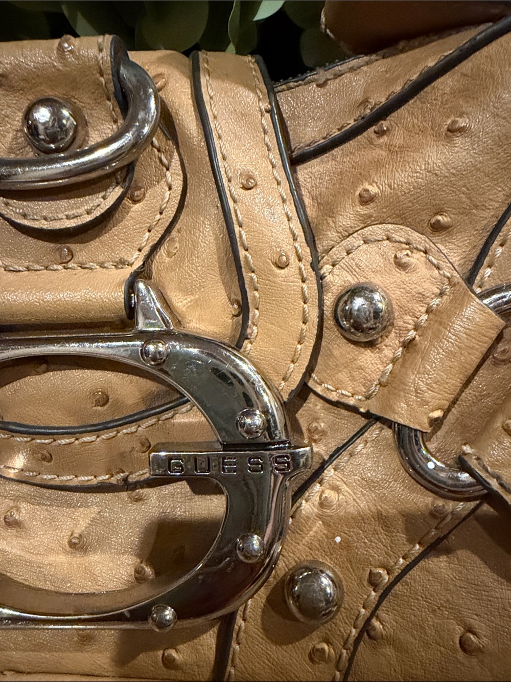 Guess Beige/Tan Studded Shoulder Bag with Buckle Accent ADORABLE! - Picture 2 of 10